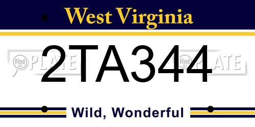 2TA344 West Virginia License Plate
