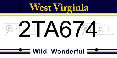 2TA674 West Virginia License Plate