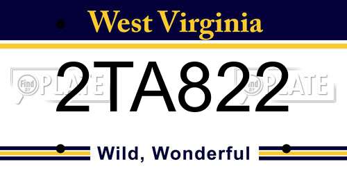 2TA822 West Virginia License Plate
