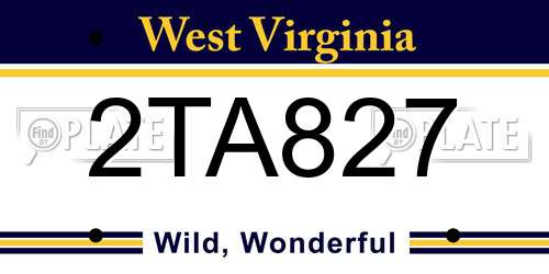 2TA827 West Virginia License Plate