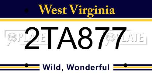 2TA877 West Virginia License Plate