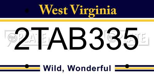 2TAB335 West Virginia License Plate