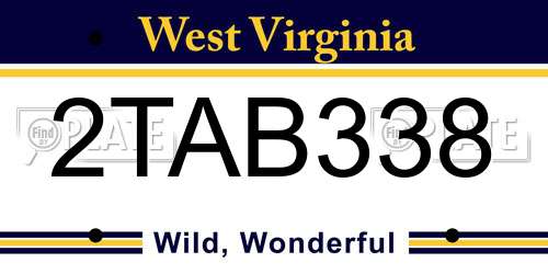2TAB338 West Virginia License Plate