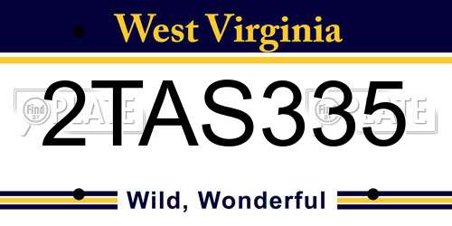 2TAS335 West Virginia License Plate