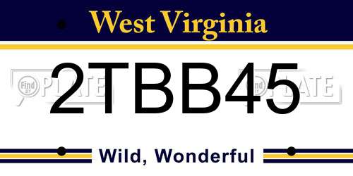 2TBB45 West Virginia License Plate