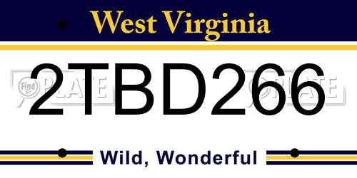 2TBD266 West Virginia License Plate