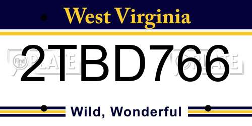 2TBD766 West Virginia License Plate