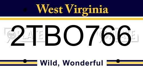 2TBO766 West Virginia License Plate