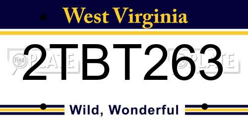 2TBT263 West Virginia License Plate