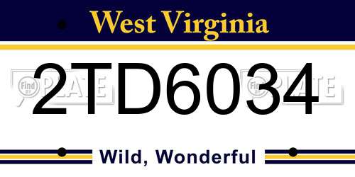 2TD6034 West Virginia License Plate