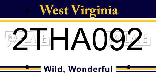 2THA092 West Virginia License Plate
