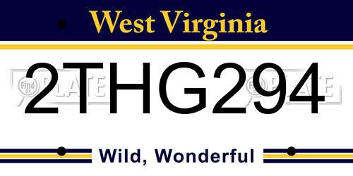 2THG294 West Virginia License Plate