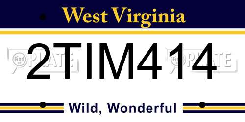 2TIM414 West Virginia License Plate
