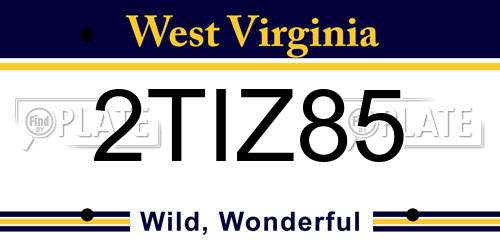 2TIZ85 West Virginia License Plate