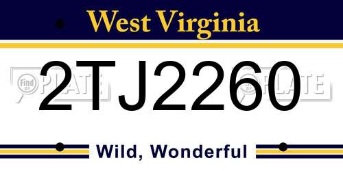 2TJ2260 West Virginia License Plate