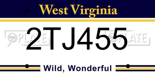 2TJ455 West Virginia License Plate