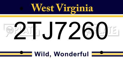 2TJ7260 West Virginia License Plate