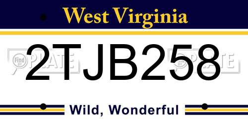 2TJB258 West Virginia License Plate