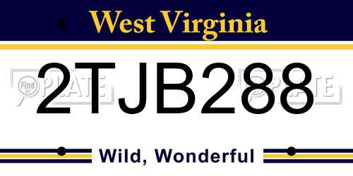 2TJB288 West Virginia License Plate
