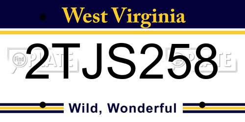 2TJS258 West Virginia License Plate