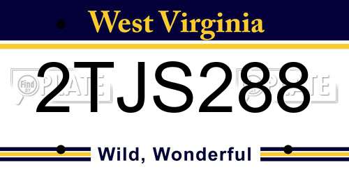 2TJS288 West Virginia License Plate