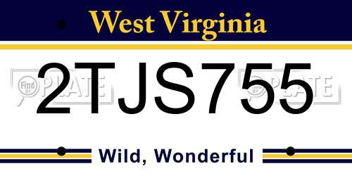 2TJS755 West Virginia License Plate