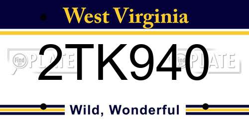 2TK940 West Virginia License Plate