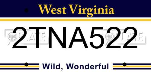 2TNA522 West Virginia License Plate