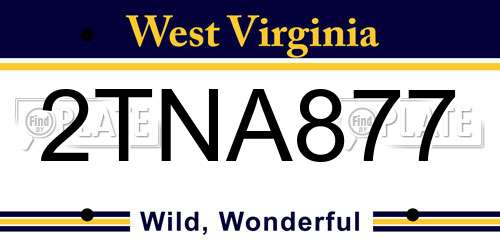 2TNA877 West Virginia License Plate