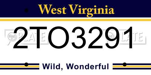 2TO3291 West Virginia License Plate