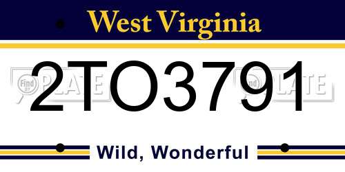2TO3791 West Virginia License Plate