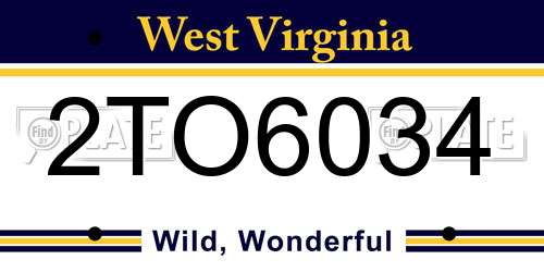 2TO6034 West Virginia License Plate