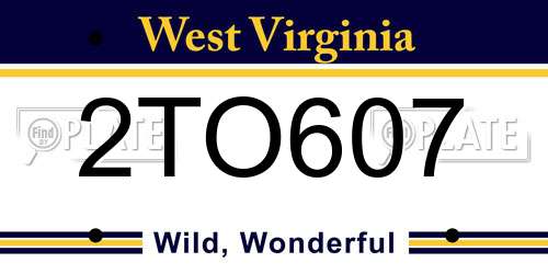 2TO607 West Virginia License Plate