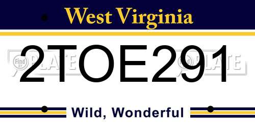 2TOE291 West Virginia License Plate
