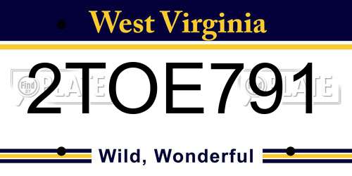 2TOE791 West Virginia License Plate