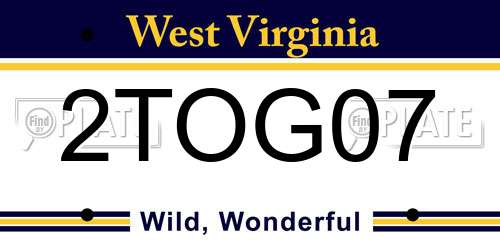 2TOG07 West Virginia License Plate
