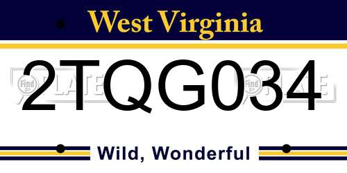 2TQG034 West Virginia License Plate