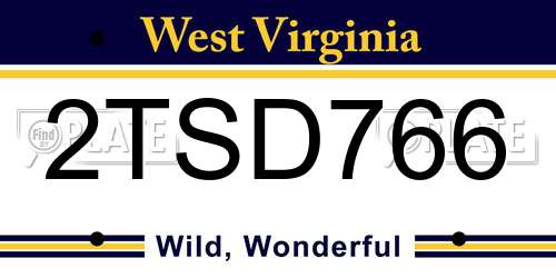 2TSD766 West Virginia License Plate