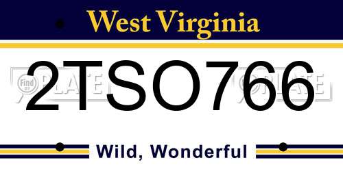 2TSO766 West Virginia License Plate