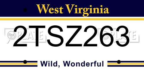 2TSZ263 West Virginia License Plate