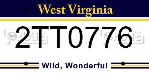 2TT0776 West Virginia License Plate