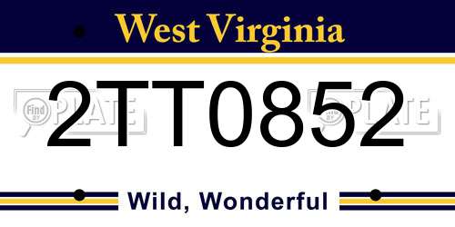 2TT0852 West Virginia License Plate