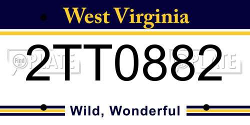 2TT0882 West Virginia License Plate