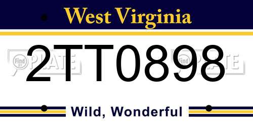 2TT0898 West Virginia License Plate