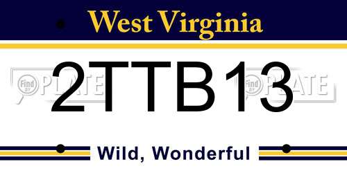 2TTB13 West Virginia License Plate