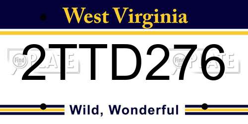 2TTD276 West Virginia License Plate