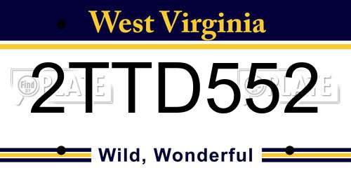 2TTD552 West Virginia License Plate