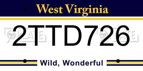 2TTD726 West Virginia License Plate