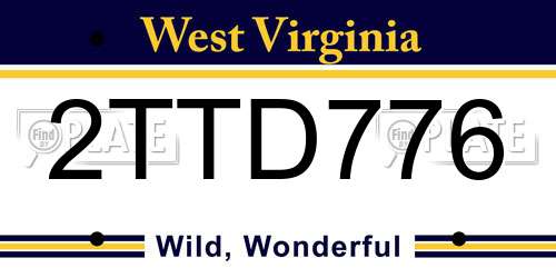2TTD776 West Virginia License Plate