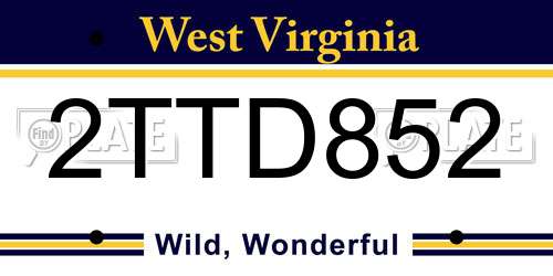 2TTD852 West Virginia License Plate